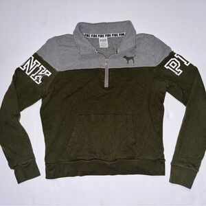 PINK Victoria's Secret Gray and Olive Quarter Zip